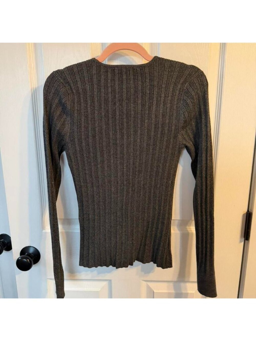 White House Black Market Grey Sparkly Top Long Sleeve Sz L - Picture 3 of 6